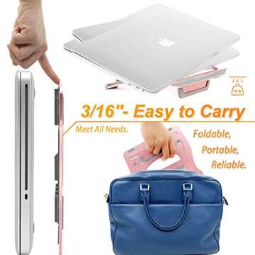 Laptop Stand, 9 Angles, 3 Folding Modes in 1. Portable Ergonomic Angled Laptop Aluminum Stand. Adjustable Height Laptop Holder with Slide-Proof Silicone for Laptop 10''~15.6'' (Rose Pink)