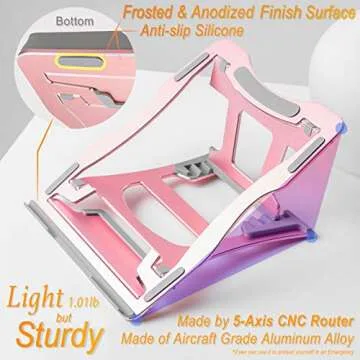 Laptop Stand, 9 Angles, 3 Folding Modes in 1. Portable Ergonomic Angled Laptop Aluminum Stand. Adjustable Height Laptop Holder with Slide-Proof Silicone for Laptop 10''~15.6'' (Rose Pink)