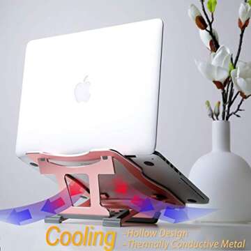 Laptop Stand, 9 Angles, 3 Folding Modes in 1. Portable Ergonomic Angled Laptop Aluminum Stand. Adjustable Height Laptop Holder with Slide-Proof Silicone for Laptop 10''~15.6'' (Rose Pink)