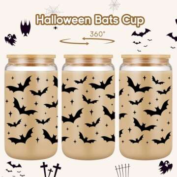 Fairy's Gift Halloween Bats Cup, Halloween Spooky Gifts, Bat Lovers Gothic Glass Cup, Cute 16 oz Ice...