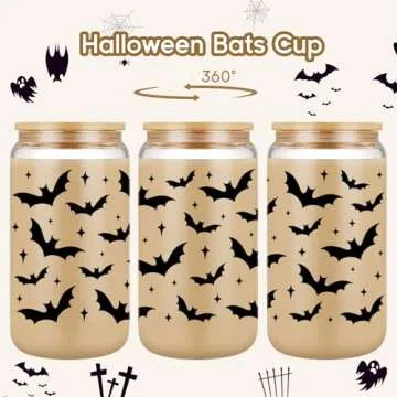 Fairy's Gift Halloween Bats Cup, Halloween Spooky Gifts, Bat Lovers Gothic Glass Cup, Cute 16 oz Ice...