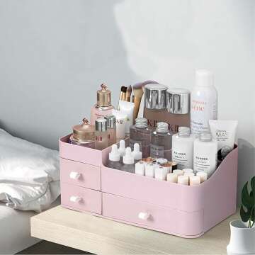 MIUOPUR Large Pink Makeup Organizer with Drawers