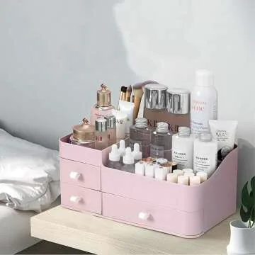 MIUOPUR Large Pink Makeup Organizer with Drawers