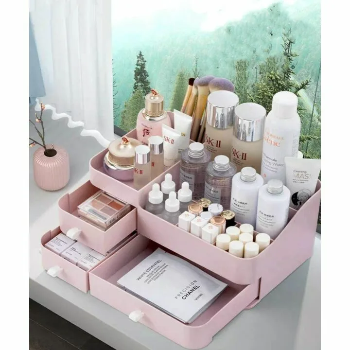 MIUOPUR Large Pink Makeup Organizer with Drawers