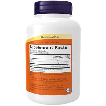 NOW Foods Supplements, Wheat Germ Oil 1,130 mg with Essential Fatty Acids (EFAs), Nutritional Oil, 1...