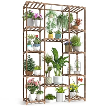 cfmour 12 Tier Plant Stand Tall Wood Holder for Indoor Outdoor