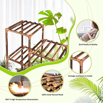 cfmour 12 Tier Plant Stand Tall Wood Holder for Indoor Outdoor