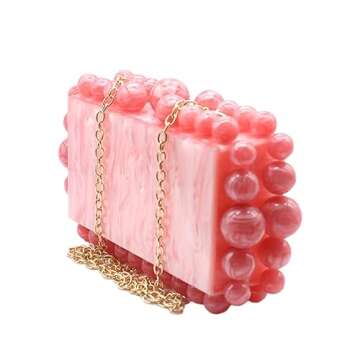 Tngan Women Acrylic Evening Clutch Box Purse Marble Handbag for Wedding Cocktail Party Banquet, Pink
