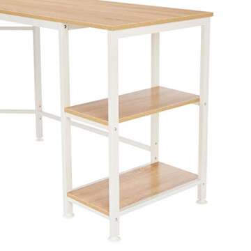 Amazon Basics L-Shape Computer Desk with Shelves for Storage, 54.3 Inch, Natural with White Frame