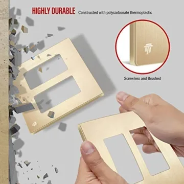 Elegant ENERLITES Screwless Wall Plate in Brushed Gold 2-Gang
