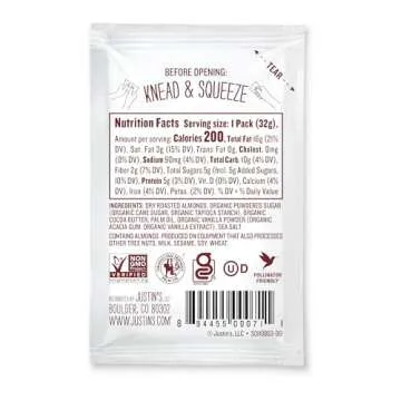 JUSTIN'S Gluten-Free Vanilla Almond Butter 1.15 oz Squeeze Pack, (Pack of 10)