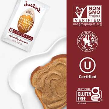 JUSTIN'S Gluten-Free Vanilla Almond Butter 1.15 oz Squeeze Pack, (Pack of 10)