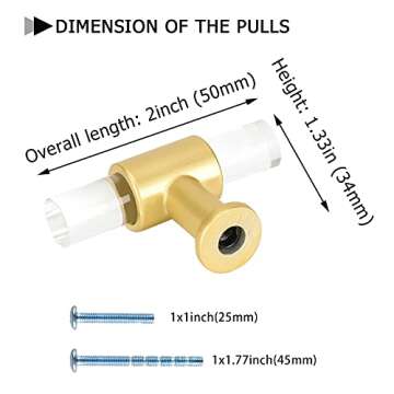 goldenwarm 25 Pack Gold Cabinet Knobs, Acrylic Drawer Knobs Brushed Brass Cabinet Knobs Decorative K...