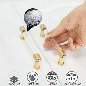 goldenwarm 25 Pack Gold Cabinet Knobs, Acrylic Drawer Knobs Brushed Brass Cabinet Knobs Decorative Kitchen Cabinet Hardware Clear Acrylic T Knobs for Dresser Drawers Single Hole 2in Length