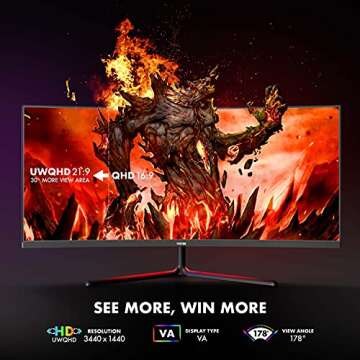 Viotek GNV34DBE2 34-Inch UWQHD 144Hz Multimedia Gaming Monitor, Ultrawide 21:9 3440x1440p, Low Lag 1ms MPRT, FreeSync & G-Sync-Ready, HDR, 4000:1, 2X DP 2X HDMI 1x Audio Out (VESA)