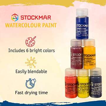 Stockmar Watercolor Paint- 6 Set, Washable Paint for Kids, Homeschoolers & Students, Waldorf Art Supplies (6 Bottles, 20 mL each)