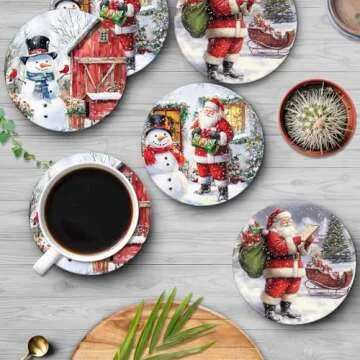 Britimes Christmas Coasters Set of 6 - Stylish & Absorbent