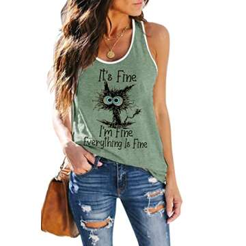 SAUKOLE Women's Sleeveless Yoga Workout Tank Tops Cute Printed Loose Fit Running Exercise T-Shirt