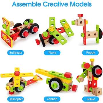 Kids Tool Set Toy with Drill, Stem Montessori Toys for 3 4 5 Years Old Boy Girl, 44 Pcs Wooden Toddler Tool Kits Inc Box, Learning Educational Construction Toy