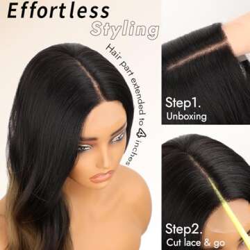 AISI HAIR Brown Wig for Women, Long Wavy Black To Brown Lace Hairline Middle Part Synthetic Heat Resistant Wig for Daily Party-26 Inch