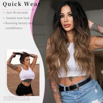 AISI Hair Ombre Brown Wig for Women, 26 Inch Synthetic Wig