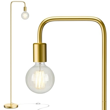 QiMH Industrial Floor Lamp with Light Bulb, Metal Standing Tall Modern Brushed Gold Led Living Room ...