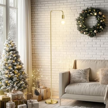 Stylish QiMH Brushed Gold Industrial Floor Lamp