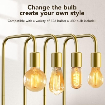 Stylish QiMH Brushed Gold Industrial Floor Lamp