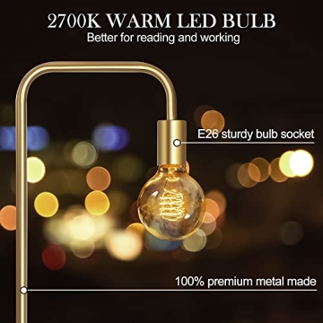 Stylish QiMH Brushed Gold Industrial Floor Lamp