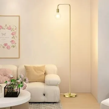 Stylish QiMH Brushed Gold Industrial Floor Lamp