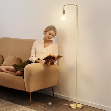 Stylish QiMH Brushed Gold Industrial Floor Lamp