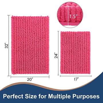 FLOLEOPA Luxury Chenille Hot Pink Bathroom Rugs Bath Mats Sets, Extra Soft and Absorbent Bathroom Ru...