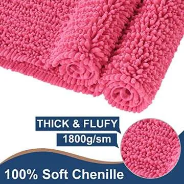 FLOLEOPA Luxury Chenille Hot Pink Bathroom Rugs Bath Mats Sets, Extra Soft and Absorbent Bathroom Rugs Non Skid Machine Wash Dry Bath Mats（32"x20" Plus 17"x24"）