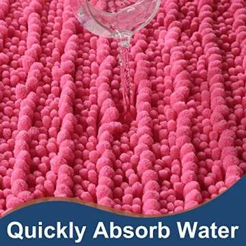 FLOLEOPA Luxury Chenille Hot Pink Bathroom Rugs Bath Mats Sets, Extra Soft and Absorbent Bathroom Rugs Non Skid Machine Wash Dry Bath Mats（32"x20" Plus 17"x24"）