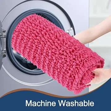 FLOLEOPA Luxury Chenille Hot Pink Bathroom Rugs Bath Mats Sets, Extra Soft and Absorbent Bathroom Rugs Non Skid Machine Wash Dry Bath Mats（32"x20" Plus 17"x24"）