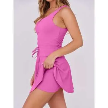Caracilia Women's Tennis Mini Dresses Workout Built in Shorts Golf Athletic Sleeveless One Piece Summer Active Romper Dress Hot Pink Small