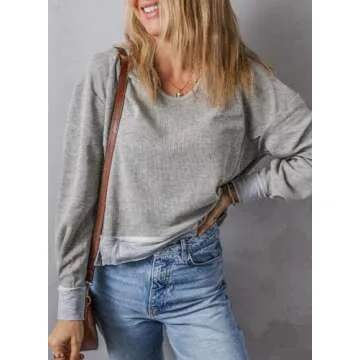 Dokotoo Tops for Women Crewneck Long Sleeve Tops Waffle Top for Women Winter Fashion 2024 Trendy Cropped Sweaters Oversized T-Shirts Loose Fitted Shirts Basic Tee Womens Blouses Grey XXL