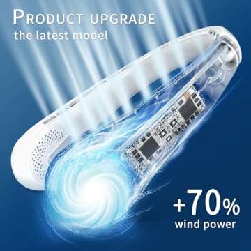 FrSara Neck Fan, Bladeless Portable Neck Fan, Adjustable, 360° Cooling, Super Quiet, No Blade Fan Design, No Hair Twisting, Even Air Volume On Both Sides, Non-Slip, Short Charging, Long Use Time