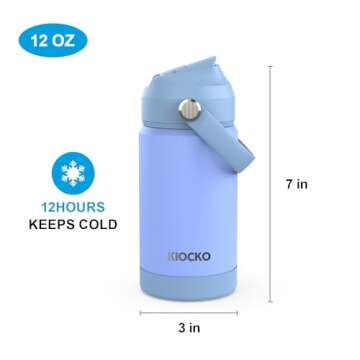 Kiocko Kids Insulated Water Bottle with Straw,12oz Toddler Cups with Stainless Steel Leak Proof for ...
