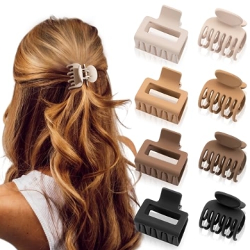 DEPOKA Matte Hair Clips - Stylish Rectangle & Double Row Claw Clips for Women