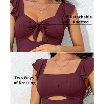 Charmo Women Ruffle Maternity One Piece Swimsuits Adjustable Shoulder Straps Pregnancy Swimwear Ruched Cutout Swimwear Red