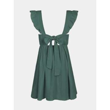 CUPSHE Women's Mini Dress V Neck Flutter Sleeve Cotton A Line Short Summer Cover Up Dress Green, L