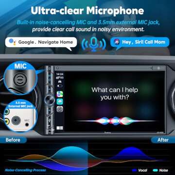 Upgrade Wireless Double Din Car Stereo with Carplay, Android Auto, Bluetooth, 4-Channel RCA, High Power, 2 Subwoofer Ports, 7" HD Capacitive Touchscreen Car Radio, Backup Camera, Audio Receiver