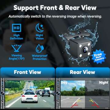 Upgrade Wireless Double Din Car Stereo with Carplay, Android Auto, Bluetooth, 4-Channel RCA, High Power, 2 Subwoofer Ports, 7" HD Capacitive Touchscreen Car Radio, Backup Camera, Audio Receiver