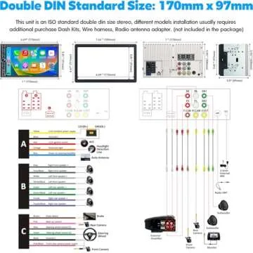 Upgrade Wireless Double Din Car Stereo with Carplay, Android Auto, Bluetooth, 4-Channel RCA, High Power, 2 Subwoofer Ports, 7" HD Capacitive Touchscreen Car Radio, Backup Camera, Audio Receiver
