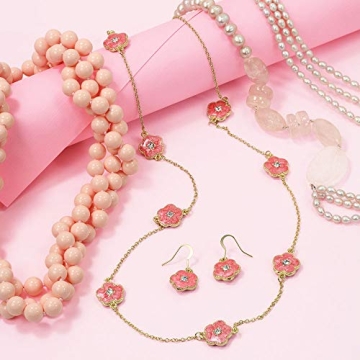 Gold Plated Floral Crystal Necklace Women 36 Inch