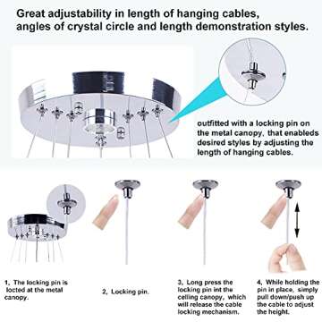 Winretro Modern LED Chandeliers Crystal Chandelier 3 Ring Round Pendant Lighting Adjustable Stainless Steel Ceiling Light Fixture for Living Room Dining Room Bedroom