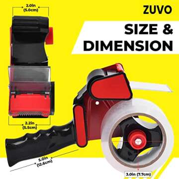 Zuvo Heavy Duty Tape Gun and Dispenser with 6 Brown Packaging Tapes (48cm X 66m) | Metal Tape Gun Dispenser for Moving Boxes, Warehouse, Paper Packaging, Parcel, or General Packing