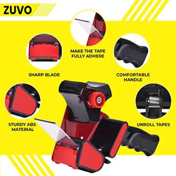 Zuvo Heavy Duty Tape Gun and Dispenser with 6 Brown Packaging Tapes (48cm X 66m) | Metal Tape Gun Dispenser for Moving Boxes, Warehouse, Paper Packaging, Parcel, or General Packing