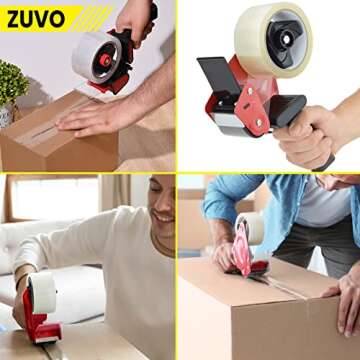 Zuvo Heavy Duty Tape Gun and Dispenser with 6 Brown Packaging Tapes (48cm X 66m) | Metal Tape Gun Dispenser for Moving Boxes, Warehouse, Paper Packaging, Parcel, or General Packing